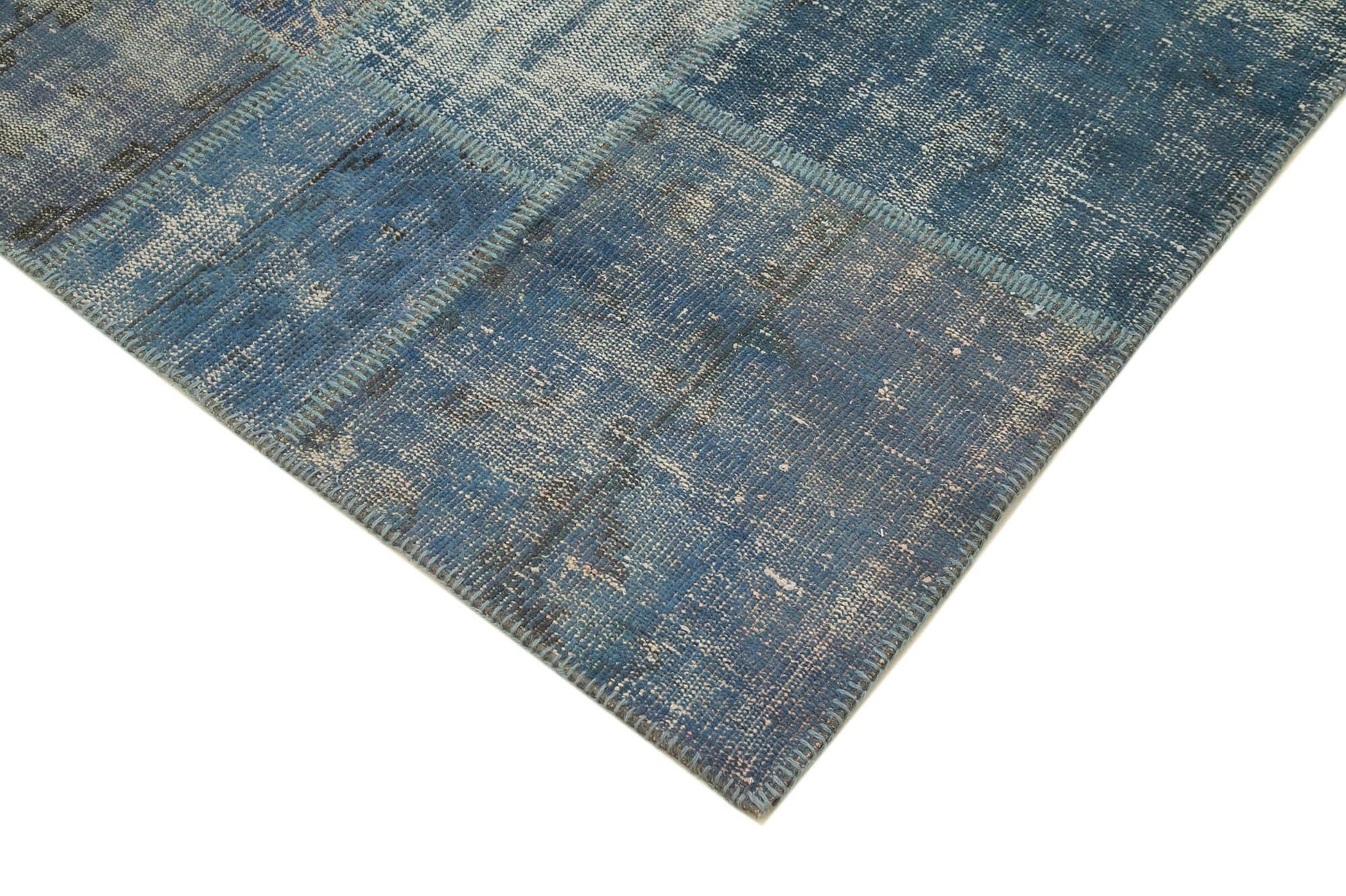 Kırk Yama Mavi Patchwork Pamuk Yün El Dokuma Halısı 176x244 Agacan