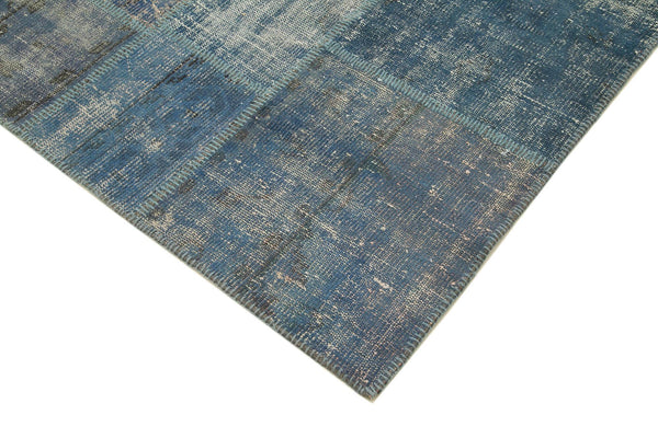 Kırk Yama Mavi Patchwork Pamuk Yün El Dokuma Halısı 176x244 Agacan