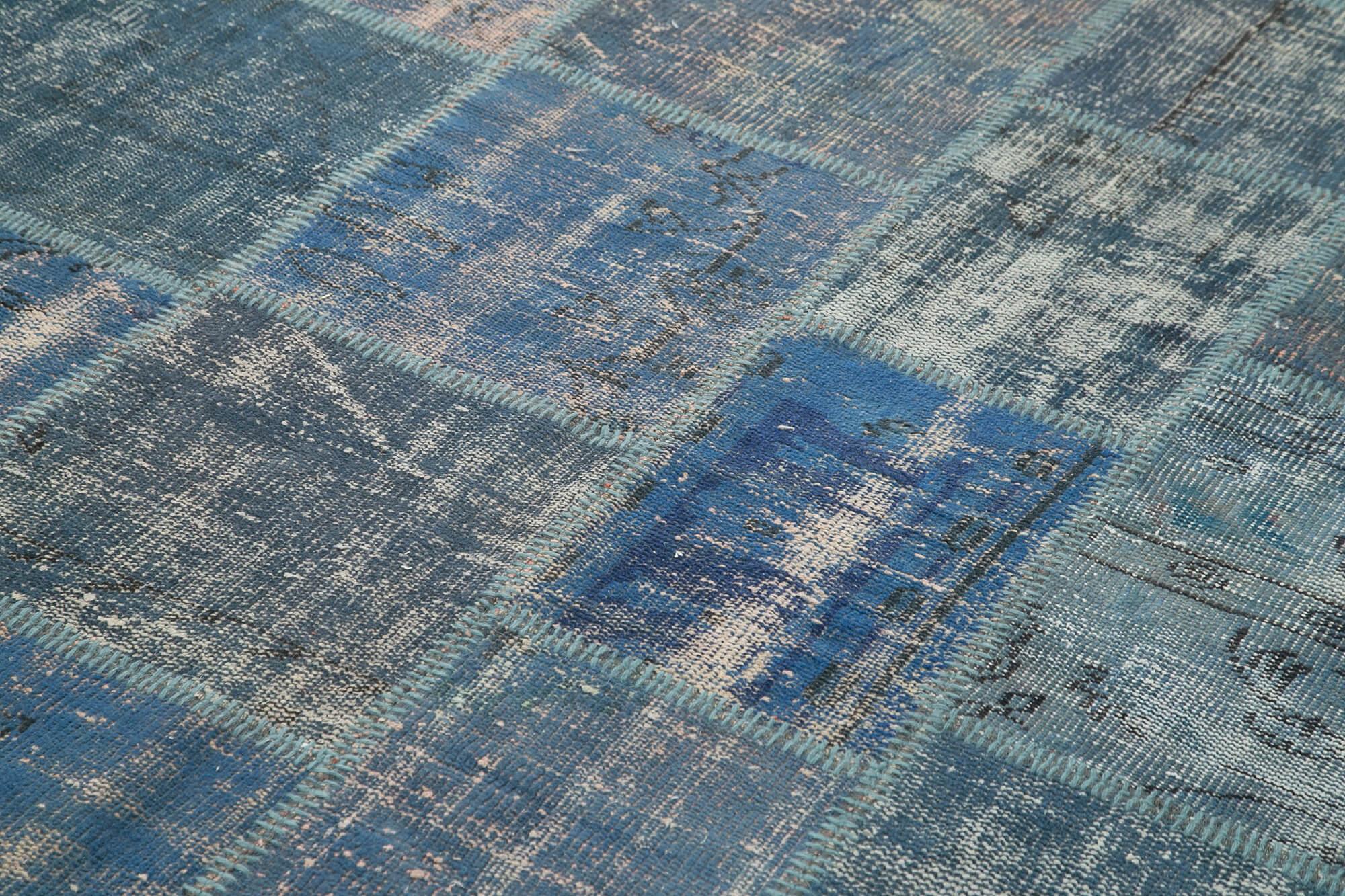 Kırk Yama Mavi Patchwork Pamuk Yün El Dokuma Halısı 176x244 Agacan