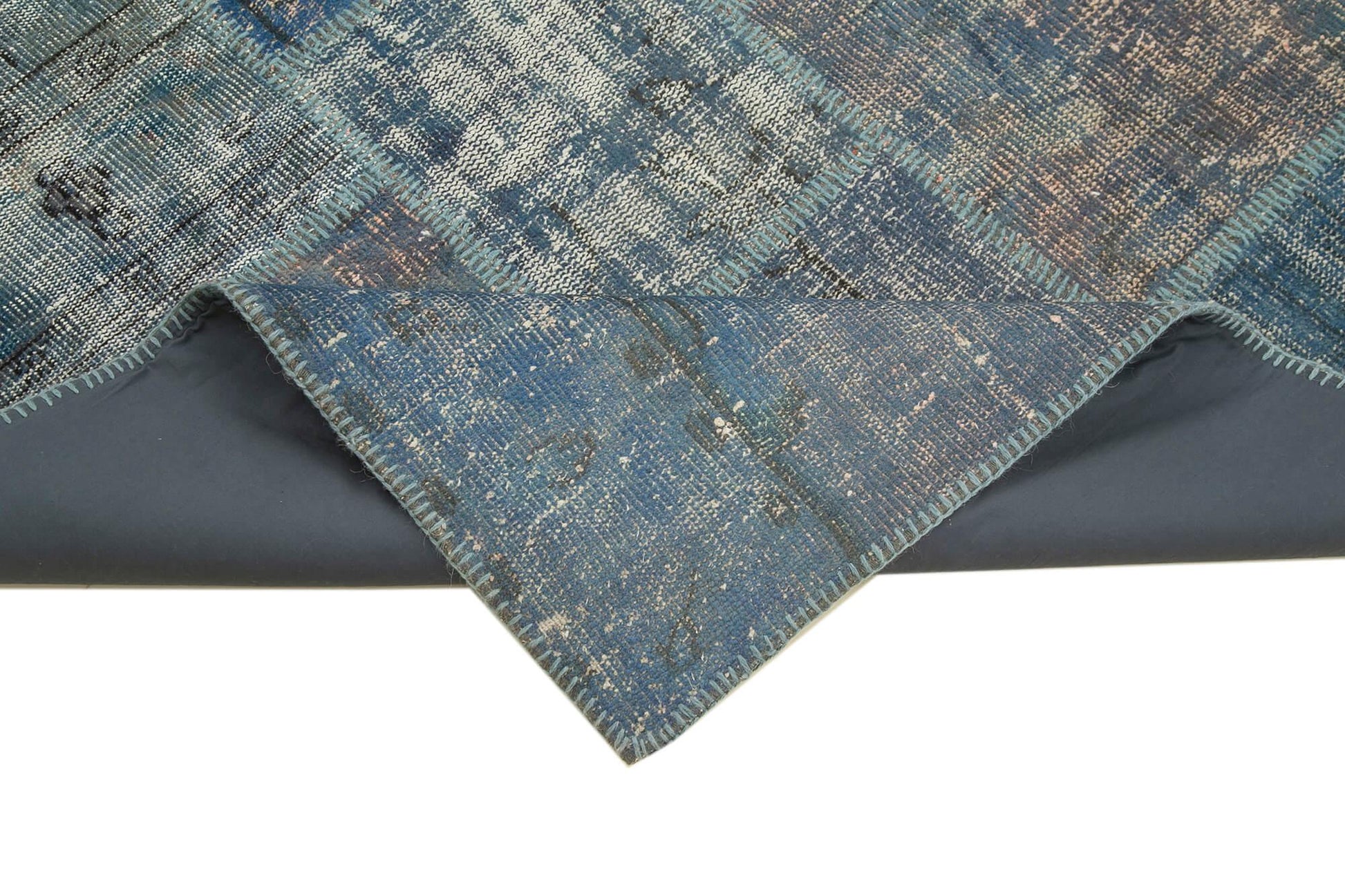 Kırk Yama Mavi Patchwork Pamuk Yün El Dokuma Halısı 176x244 Agacan