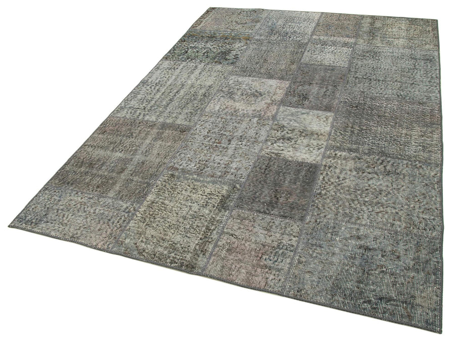 Kırk Yama Gri Patchwork Pamuk Yün El Dokuma Halısı 170x240 Agacan