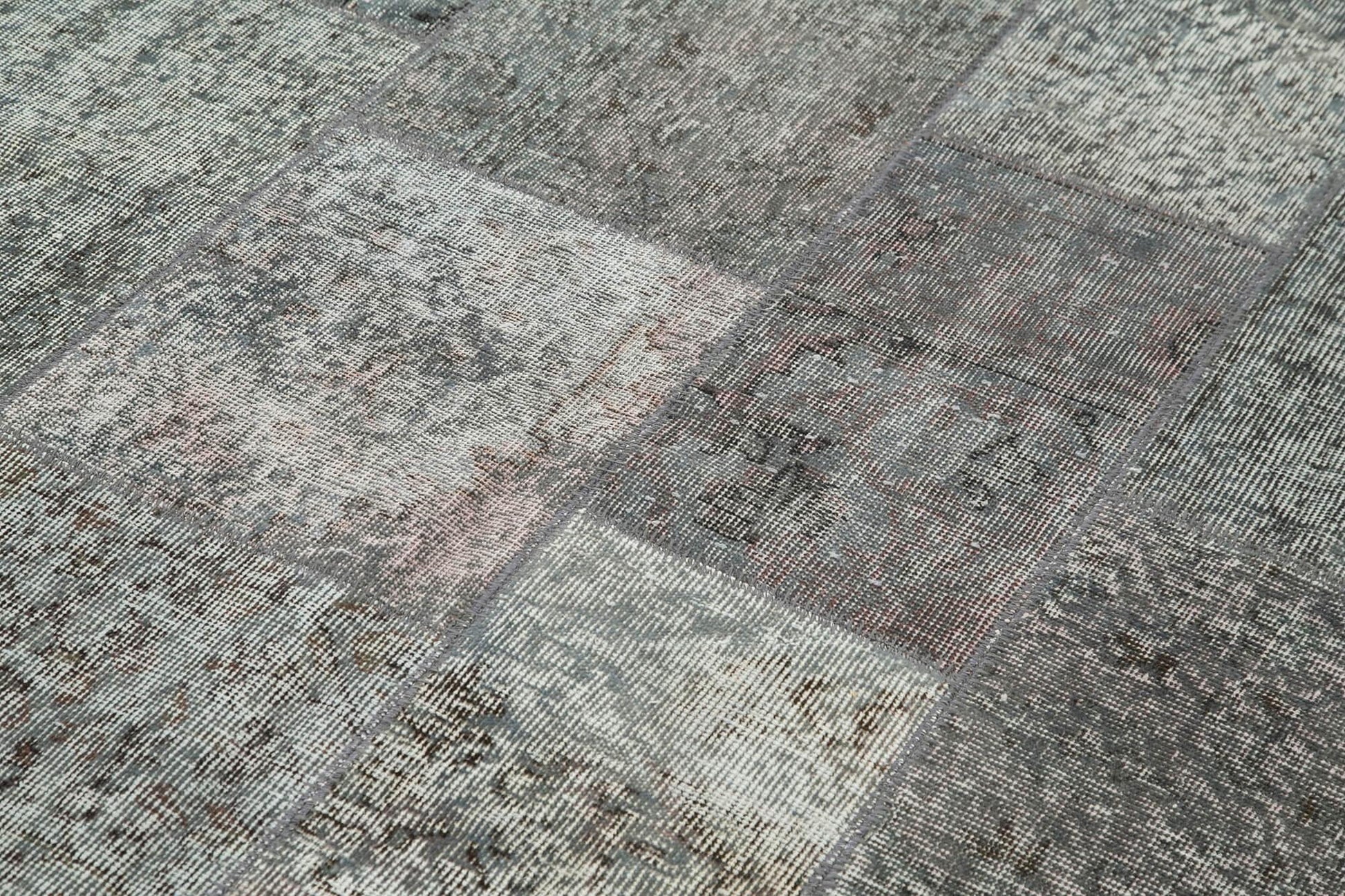 Kırk Yama Gri Patchwork Pamuk Yün El Dokuma Halısı 170x240 Agacan