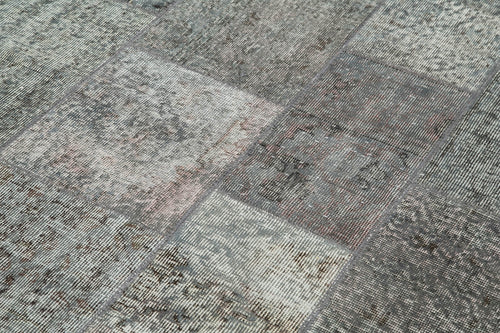 Kırk Yama Gri Patchwork Pamuk Yün El Dokuma Halısı 170x240 Agacan