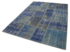 Kırk Yama Mavi Patchwork Pamuk Yün El Dokuma Halısı 175x249 Agacan