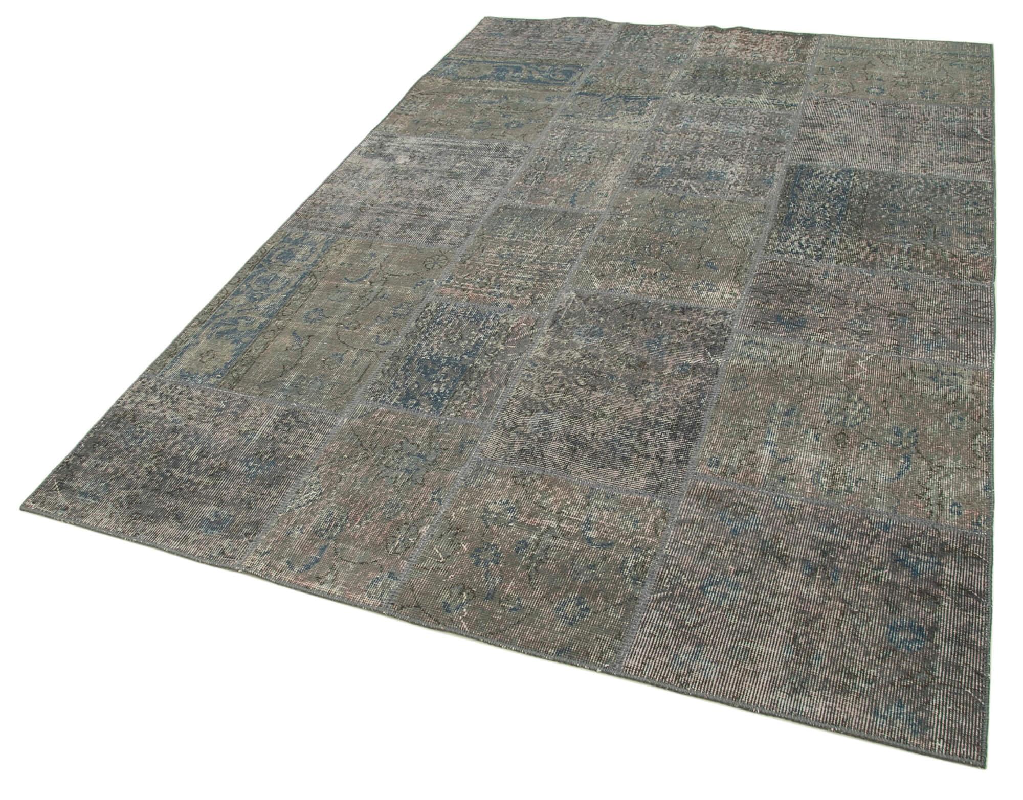 Kırk Yama Gri Patchwork Pamuk Yün El Dokuma Halısı 170x245 Agacan