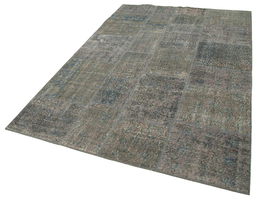 Kırk Yama Gri Patchwork Pamuk Yün El Dokuma Halısı 170x245 Agacan