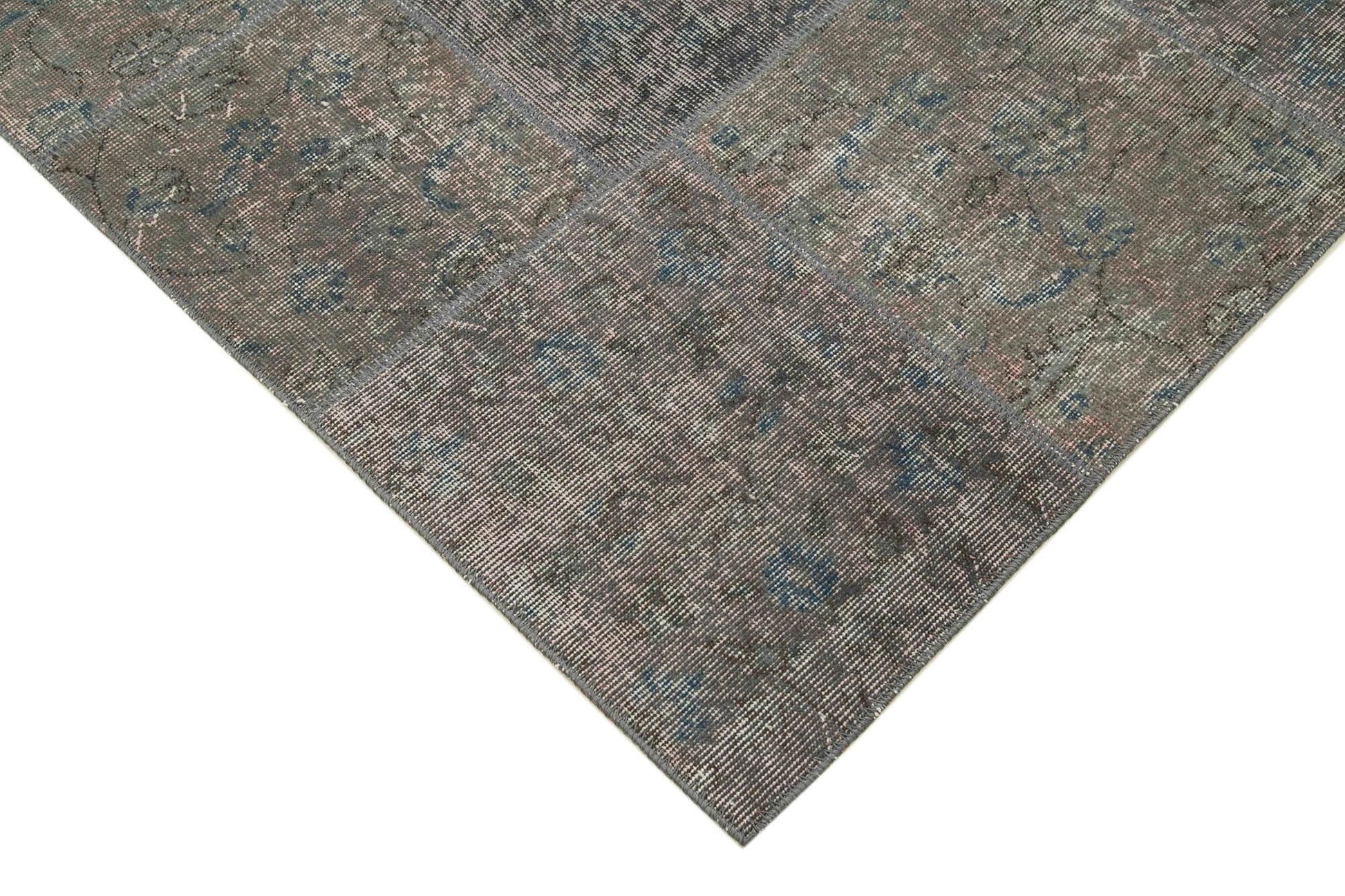 Kırk Yama Gri Patchwork Pamuk Yün El Dokuma Halısı 170x245 Agacan