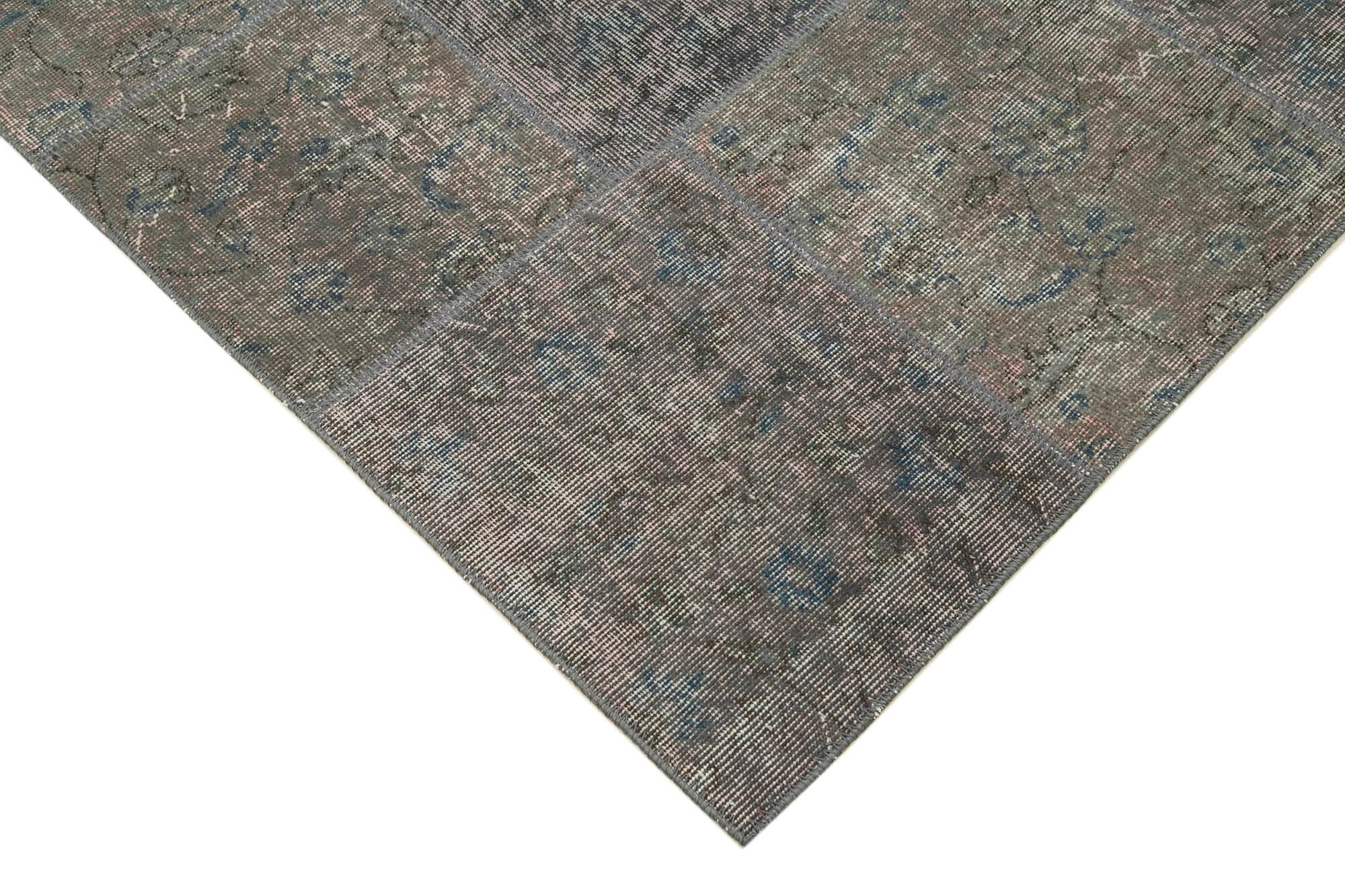 Kırk Yama Gri Patchwork Pamuk Yün El Dokuma Halısı 170x245 Agacan
