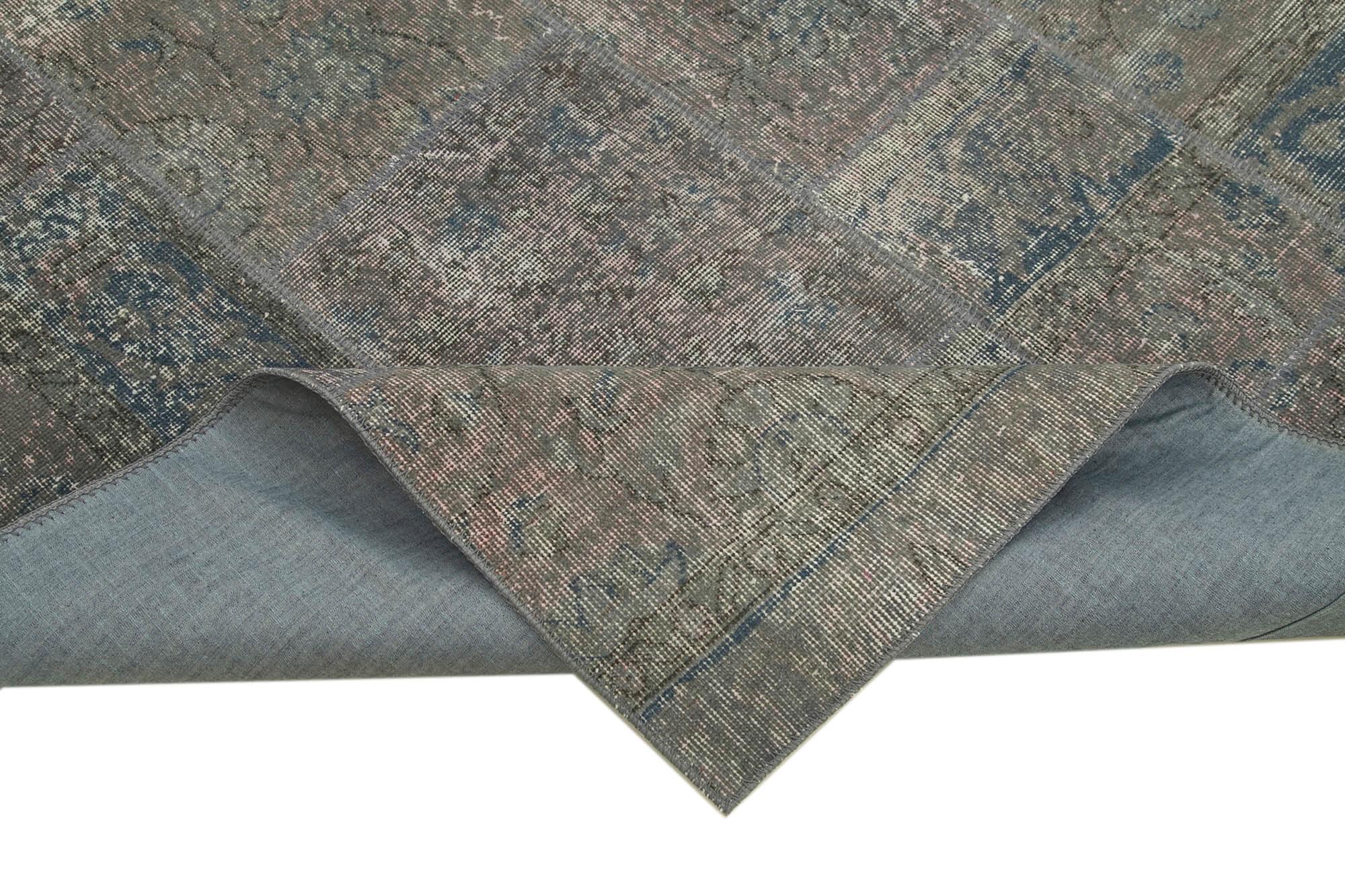 Kırk Yama Gri Patchwork Pamuk Yün El Dokuma Halısı 170x245 Agacan