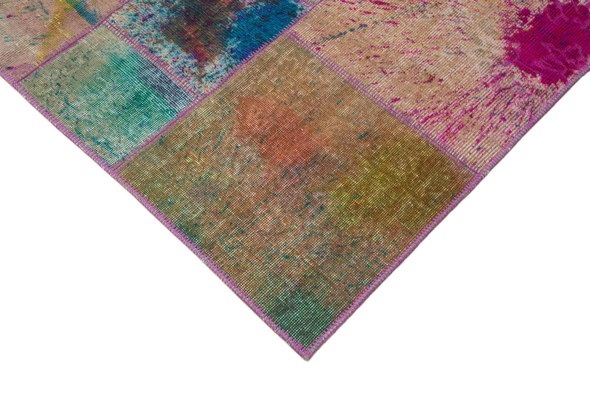 Kırk Yama Mavi Patchwork Pamuk Yün El Dokuma Halısı 172x240 Agacan