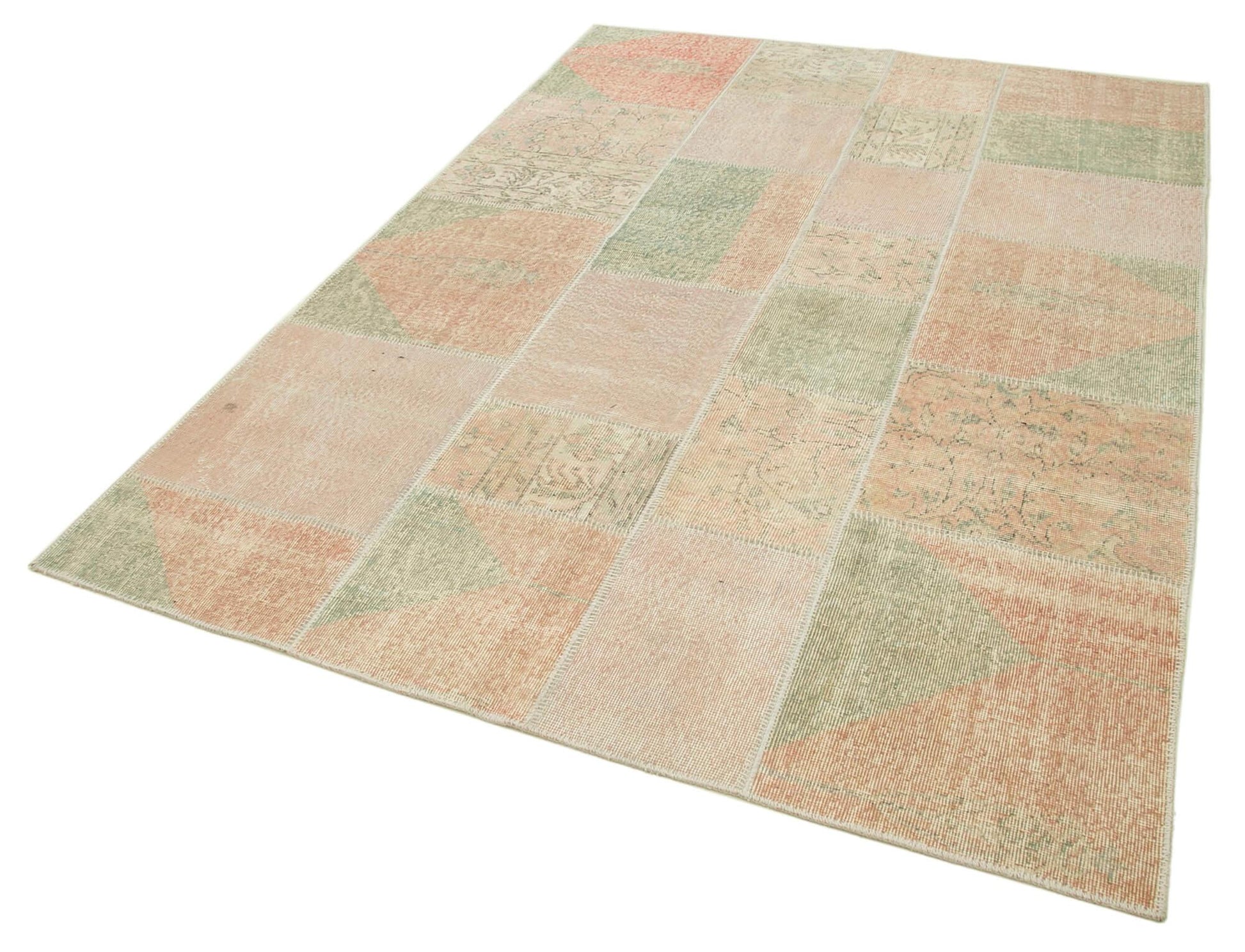 Kırk Yama Bej Patchwork Pamuk Yün El Dokuma Halısı 172x242 Agacan