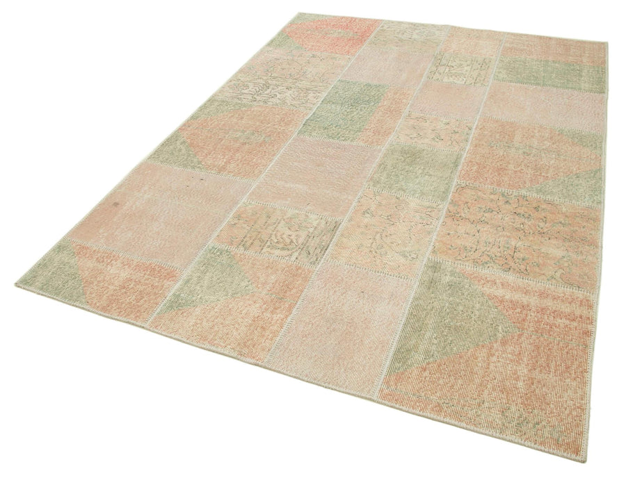Kırk Yama Bej Patchwork Pamuk Yün El Dokuma Halısı 172x242 Agacan