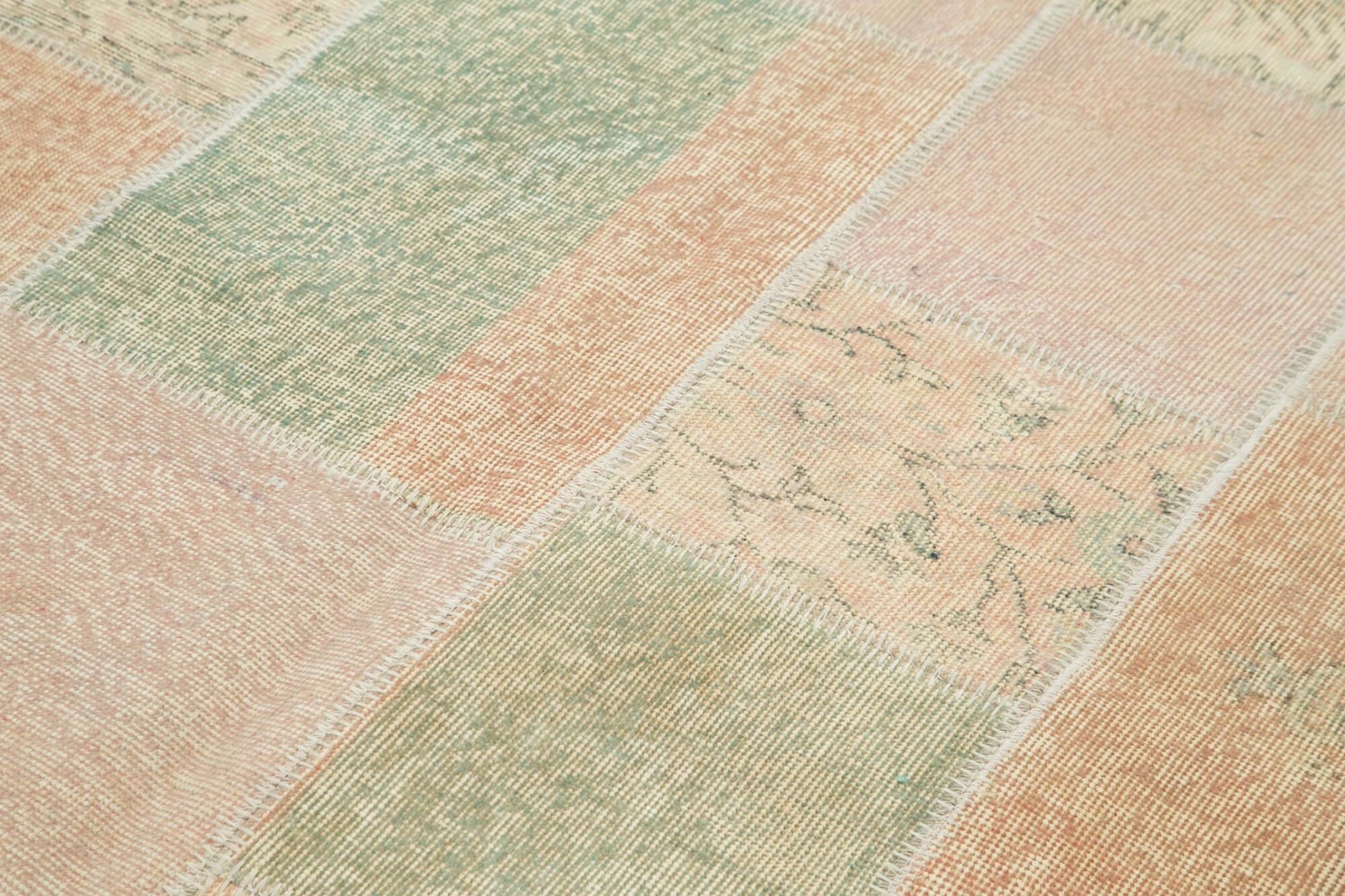 Kırk Yama Bej Patchwork Pamuk Yün El Dokuma Halısı 172x242 Agacan