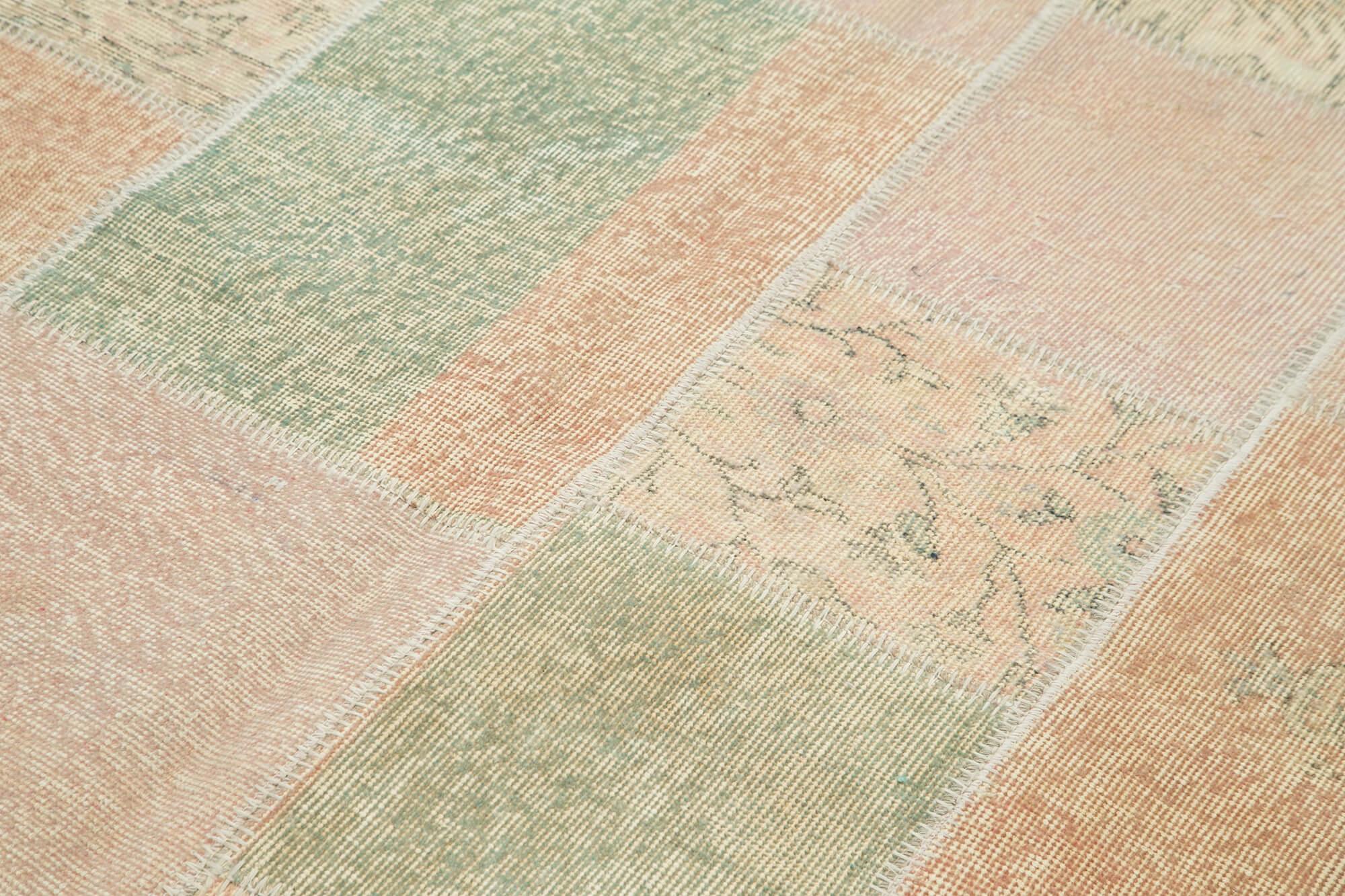 Kırk Yama Bej Patchwork Pamuk Yün El Dokuma Halısı 172x242 Agacan