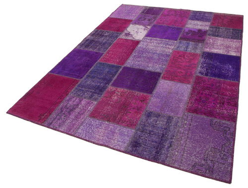 Kırk Yama Mor Patchwork Pamuk Yün El Dokuma Halısı 172x247 Agacan