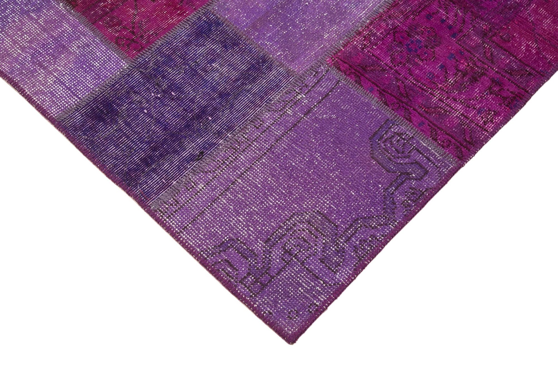 Kırk Yama Mor Patchwork Pamuk Yün El Dokuma Halısı 172x247 Agacan