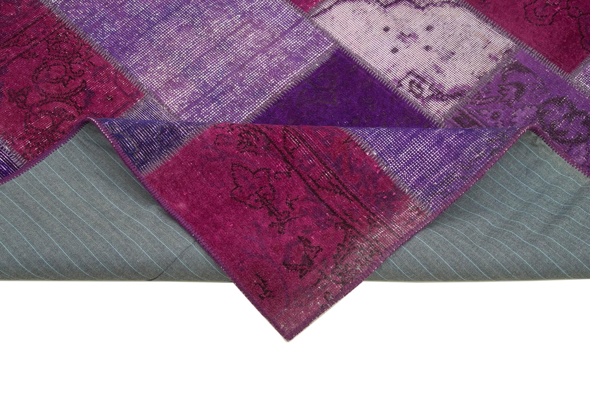 Kırk Yama Mor Patchwork Pamuk Yün El Dokuma Halısı 172x247 Agacan
