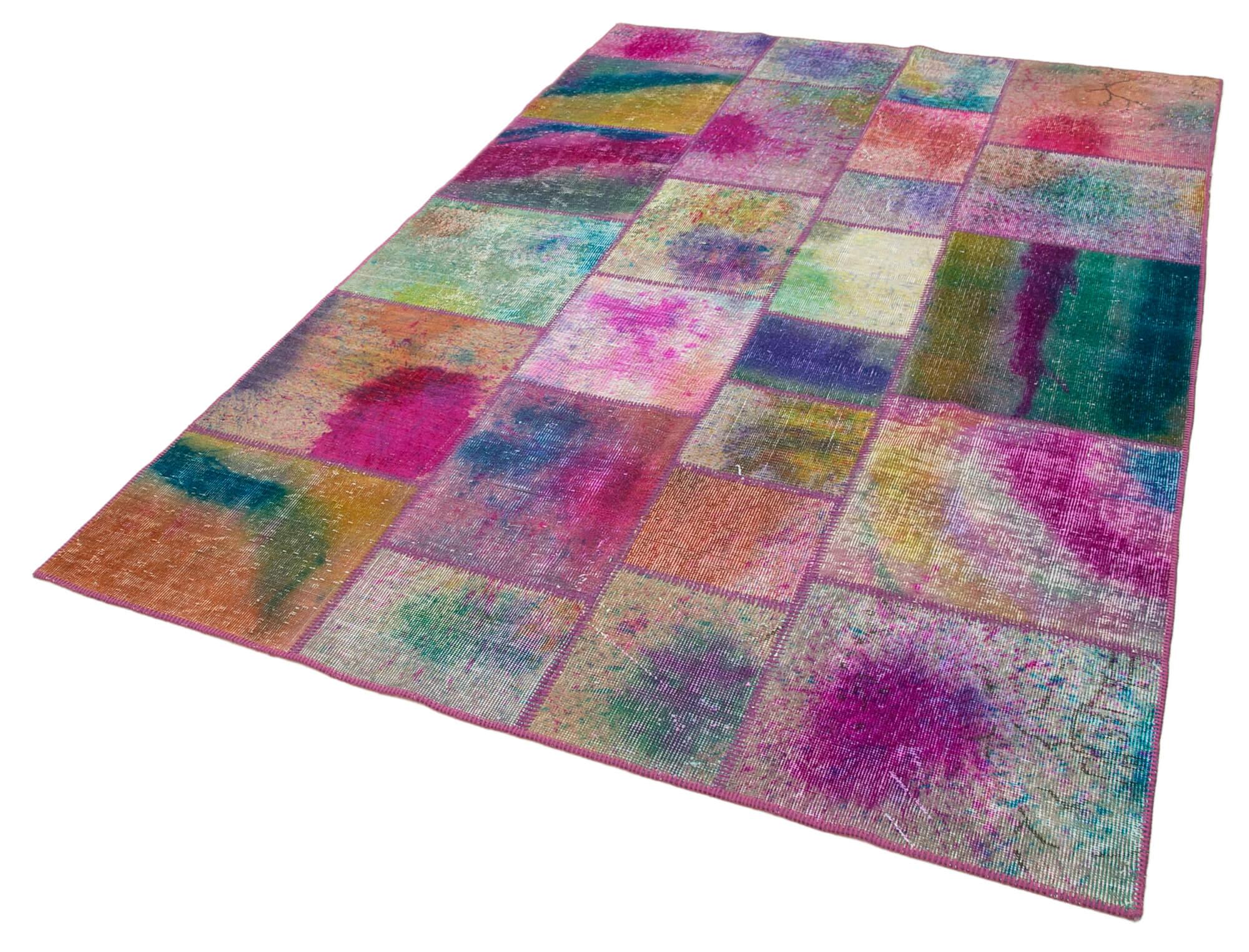 Kırk Yama Mavi Patchwork Pamuk Yün El Dokuma Halısı 168x245 Agacan