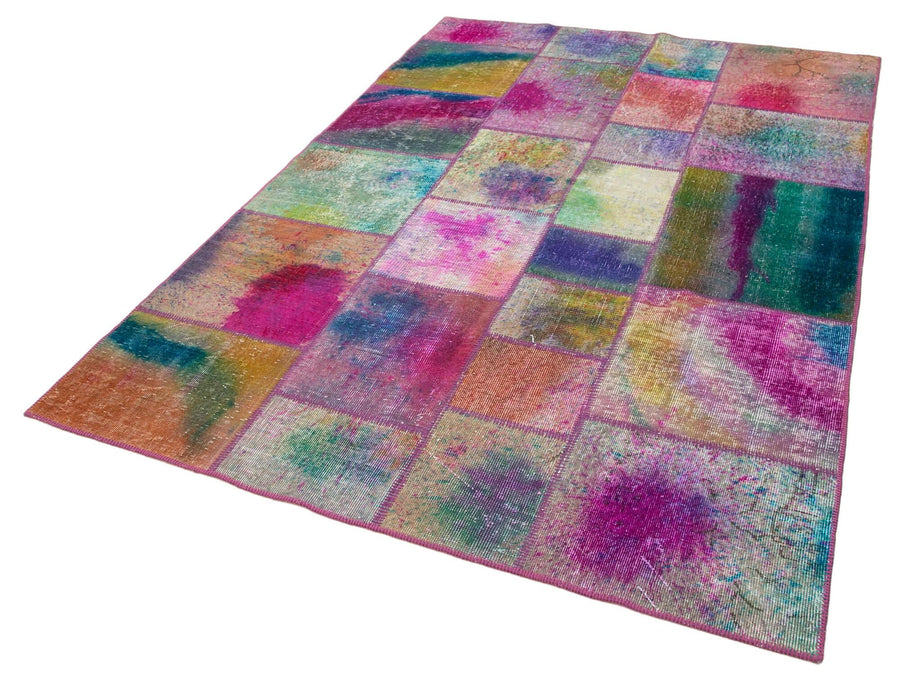 Kırk Yama Mavi Patchwork Pamuk Yün El Dokuma Halısı 168x245 Agacan