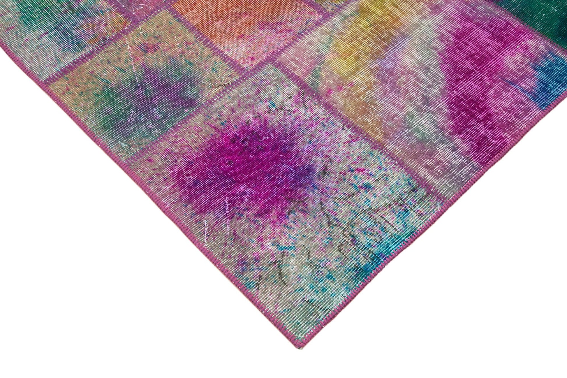 Kırk Yama Mavi Patchwork Pamuk Yün El Dokuma Halısı 168x245 Agacan
