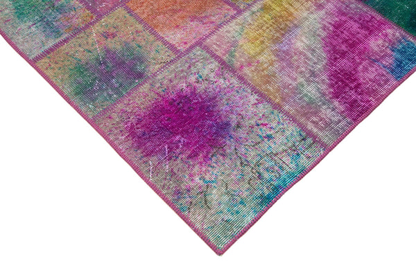 Kırk Yama Mavi Patchwork Pamuk Yün El Dokuma Halısı 168x245 Agacan