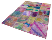 Kırk Yama Mavi Patchwork Pamuk Yün El Dokuma Halısı 169x243 Agacan