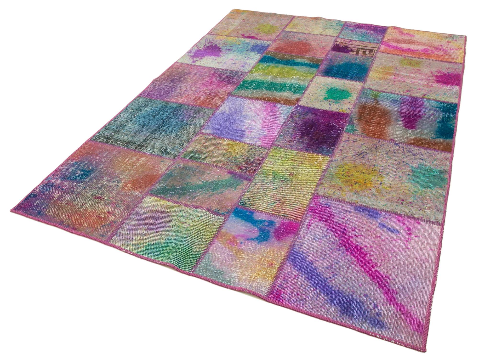Kırk Yama Mavi Patchwork Pamuk Yün El Dokuma Halısı 169x243 Agacan