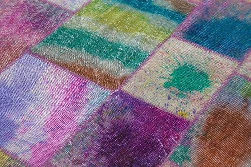 Kırk Yama Mavi Patchwork Pamuk Yün El Dokuma Halısı 169x243 Agacan