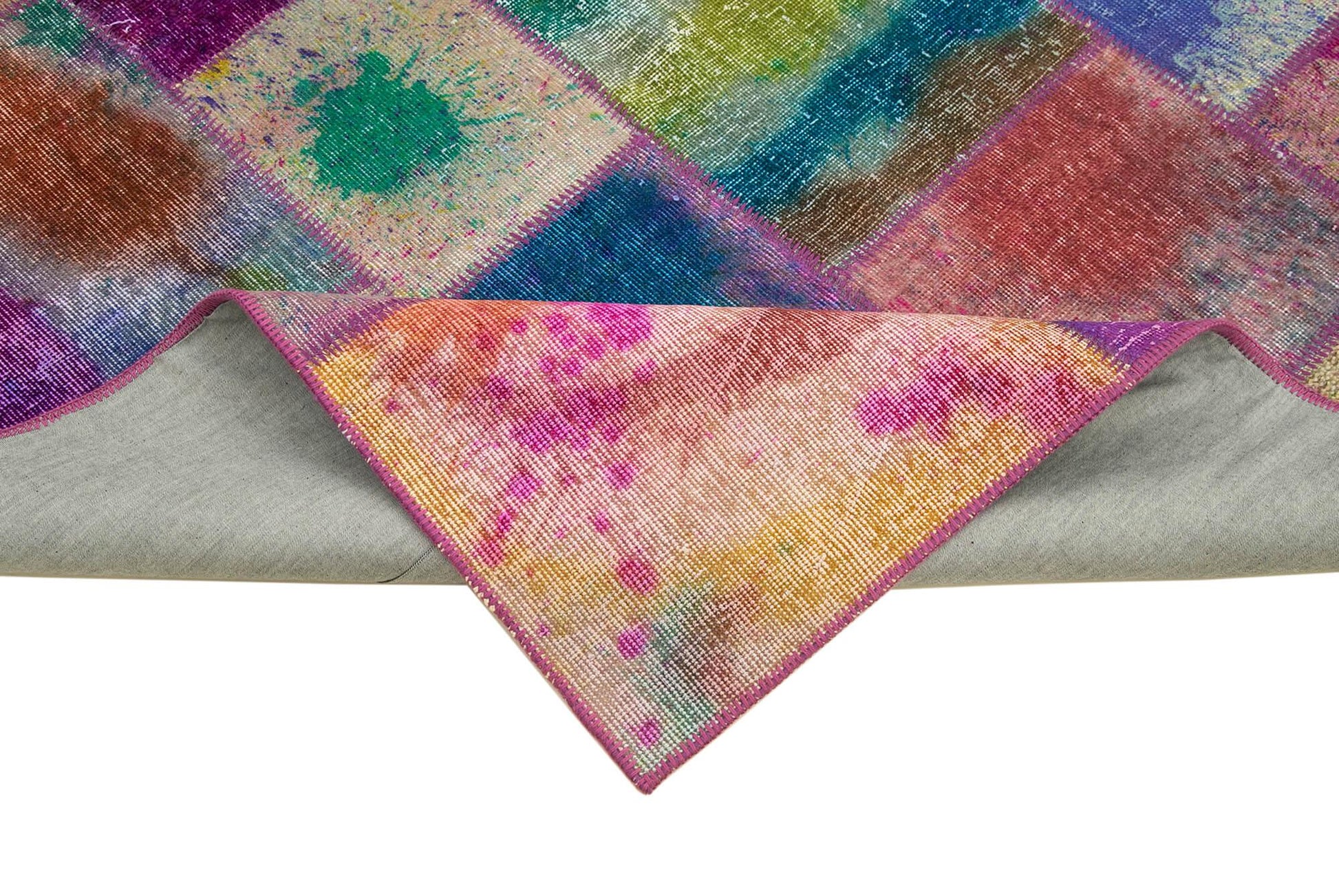 Kırk Yama Mavi Patchwork Pamuk Yün El Dokuma Halısı 169x243 Agacan