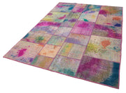 Kırk Yama Mavi Patchwork Pamuk Yün El Dokuma Halısı 169x240 Agacan
