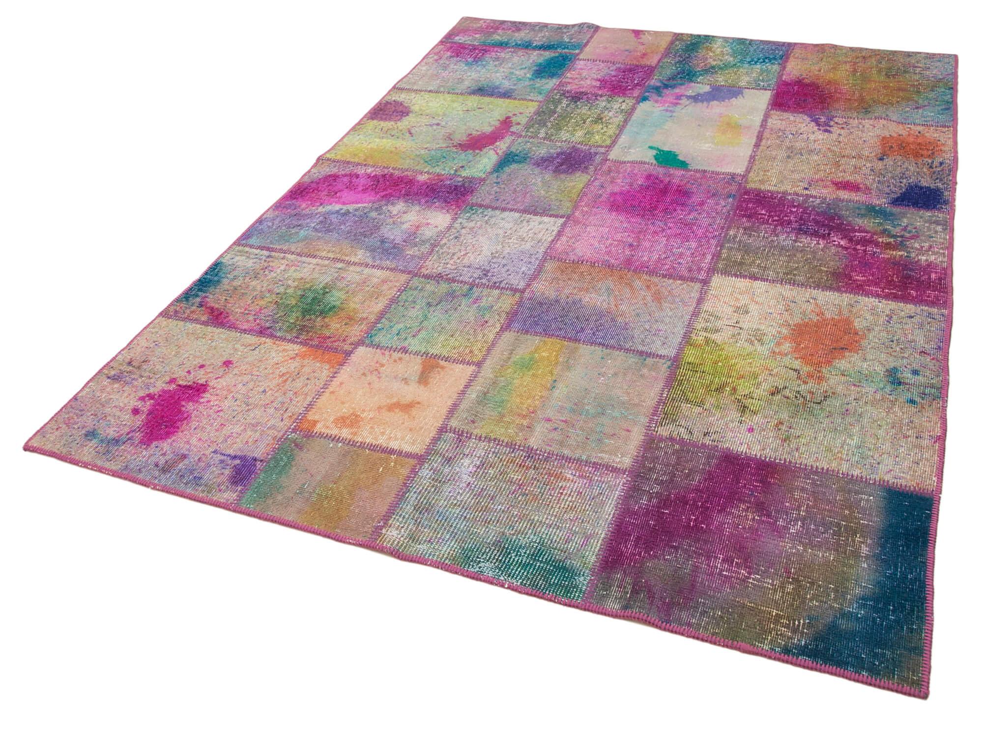 Kırk Yama Mavi Patchwork Pamuk Yün El Dokuma Halısı 169x240 Agacan