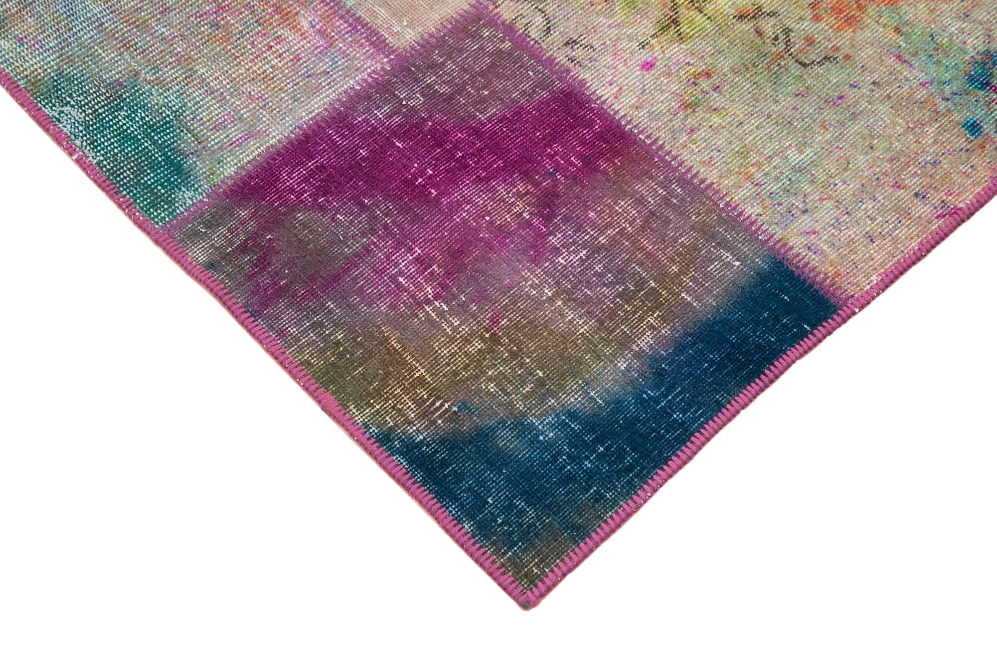Kırk Yama Mavi Patchwork Pamuk Yün El Dokuma Halısı 169x240 Agacan