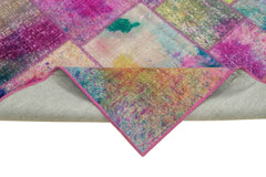 Kırk Yama Mavi Patchwork Pamuk Yün El Dokuma Halısı 169x240 Agacan