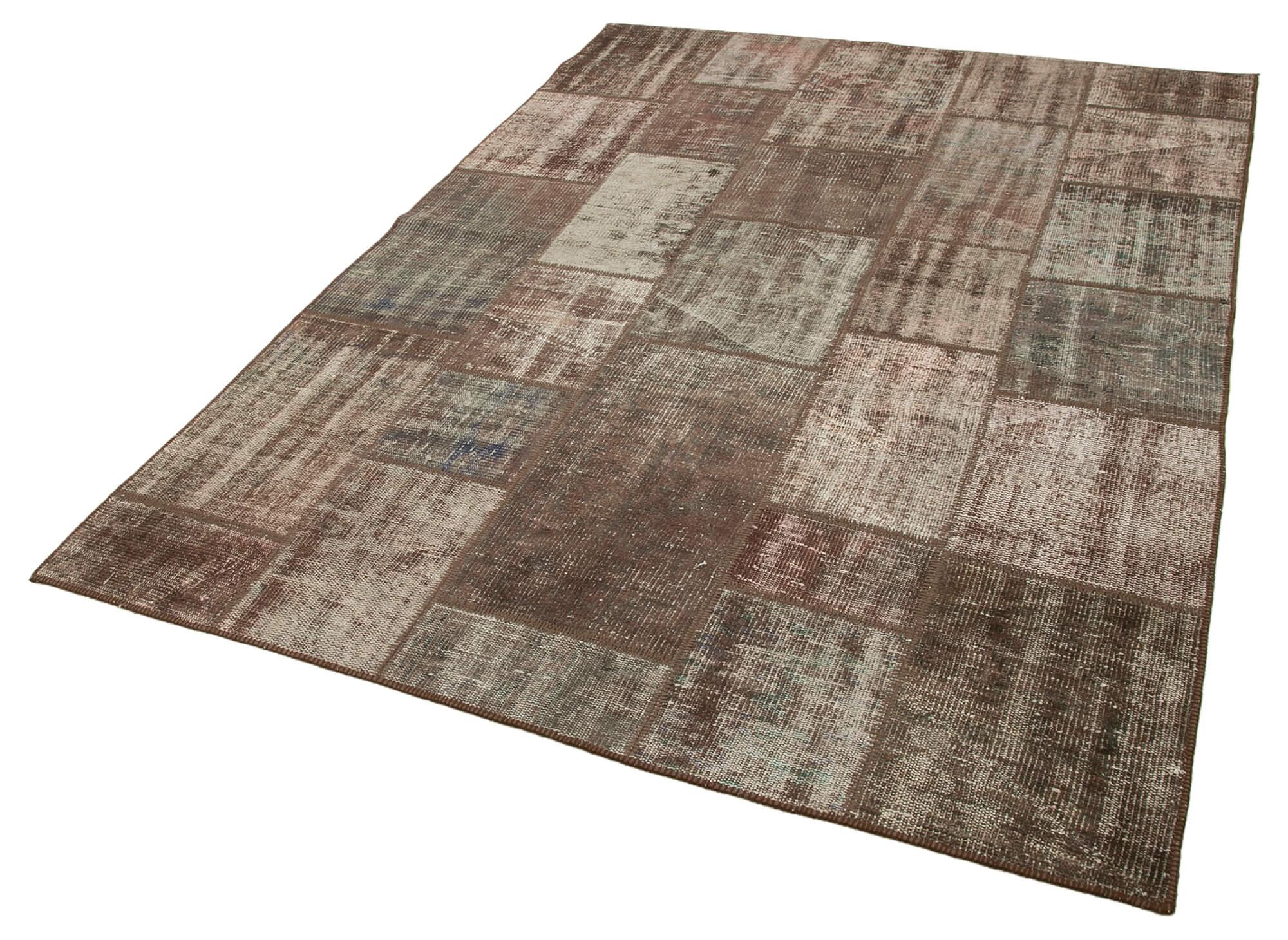 Kırk Yama Kahverengi Patchwork Pamuk Yün El Dokuma Halısı 172x237 Agacan