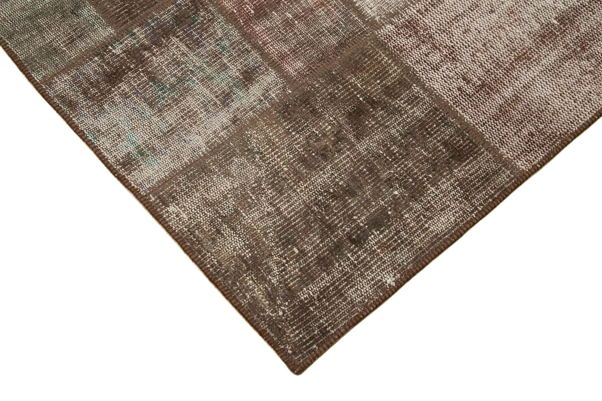 Kırk Yama Kahverengi Patchwork Pamuk Yün El Dokuma Halısı 172x237 Agacan