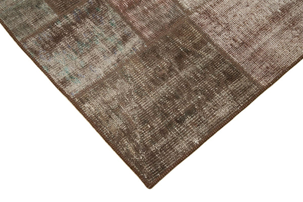 Kırk Yama Kahverengi Patchwork Pamuk Yün El Dokuma Halısı 172x237 Agacan