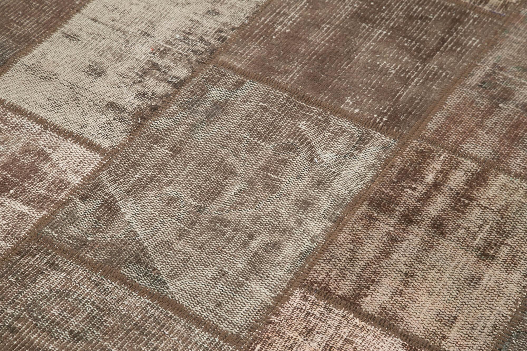 Kırk Yama Kahverengi Patchwork Pamuk Yün El Dokuma Halısı 172x237 Agacan