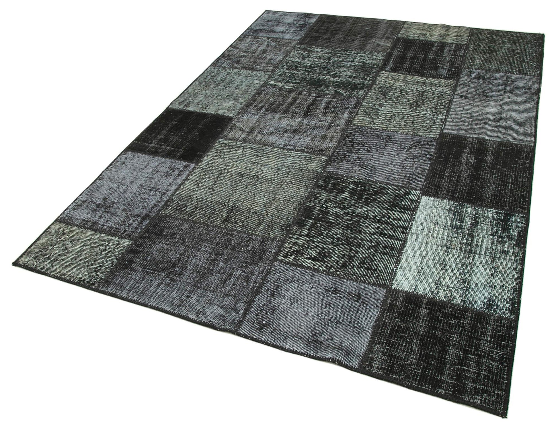 Kırk Yama Siyah Patchwork Pamuk Yün El Dokuma Halısı 167x240 Agacan
