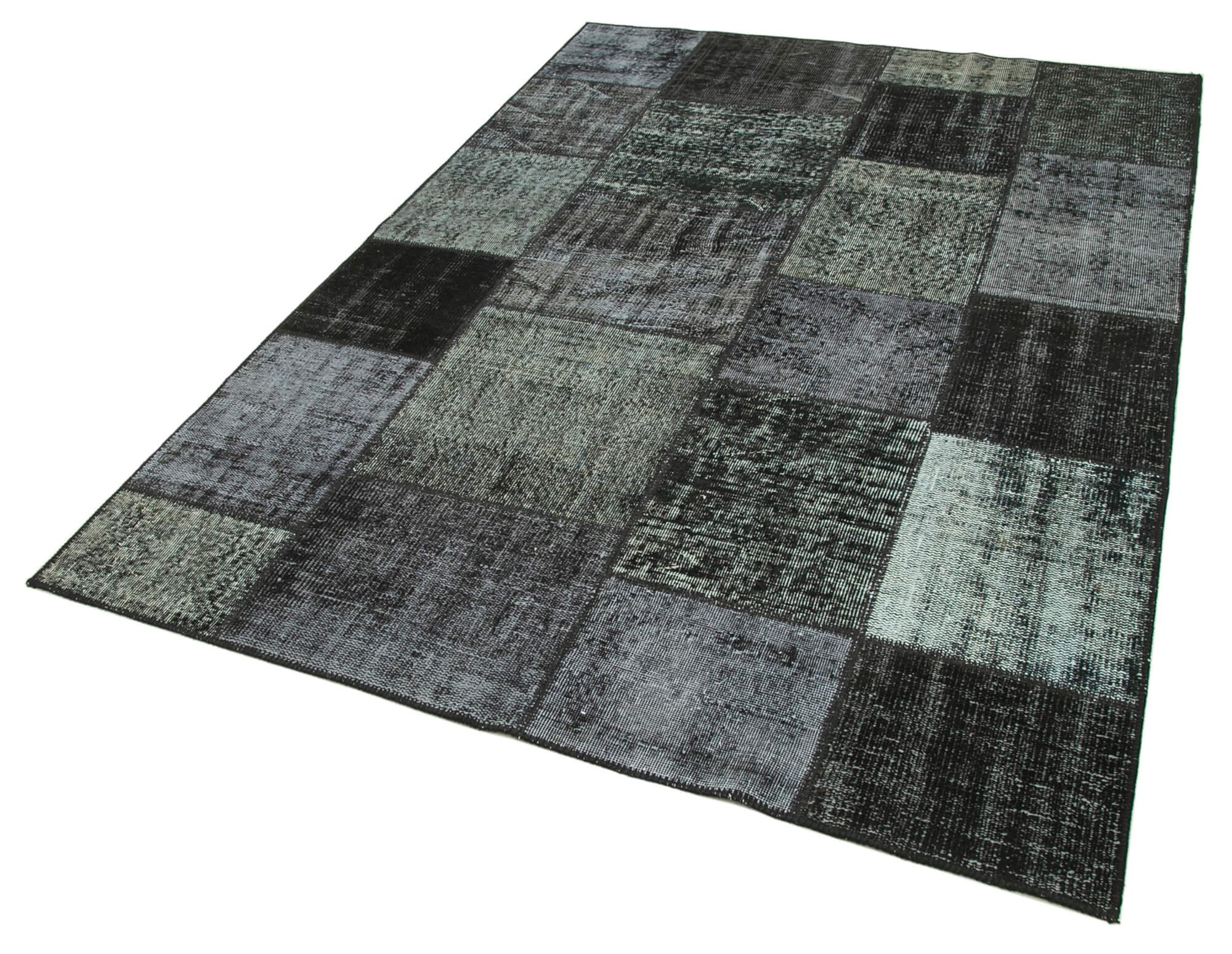 Kırk Yama Siyah Patchwork Pamuk Yün El Dokuma Halısı 167x240 Agacan