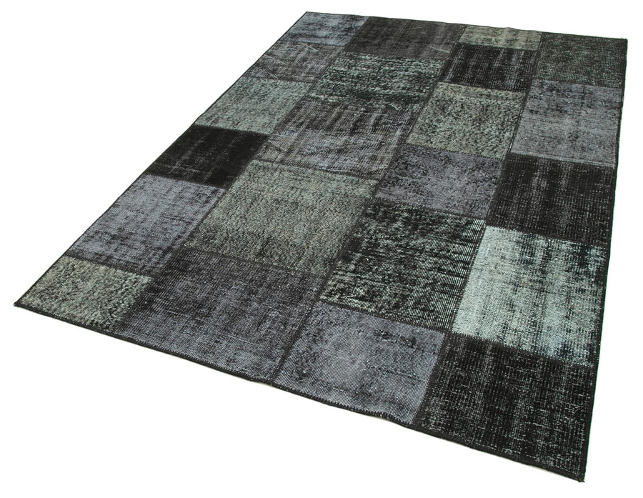 Kırk Yama Siyah Patchwork Pamuk Yün El Dokuma Halısı 167x240 Agacan