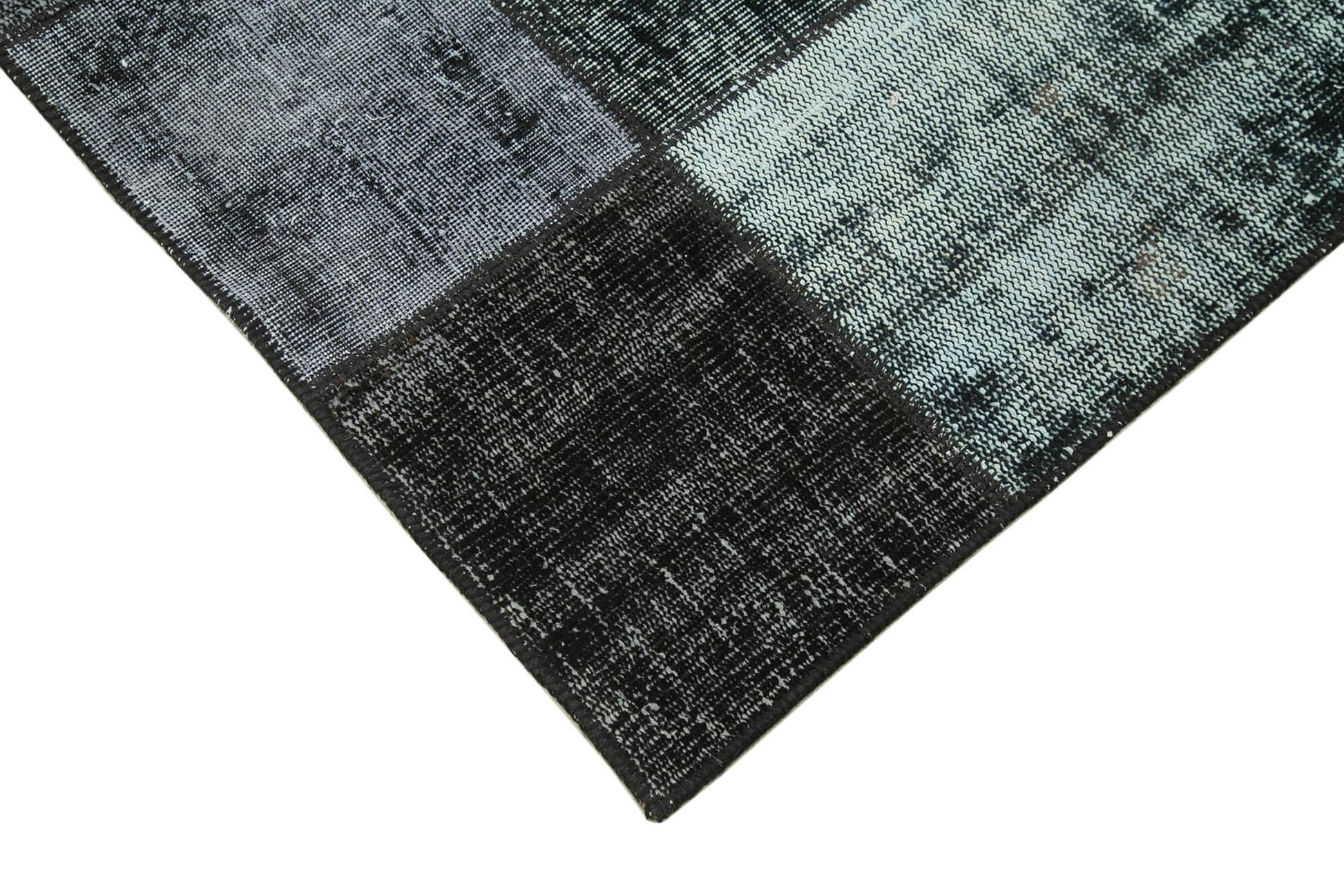 Kırk Yama Siyah Patchwork Pamuk Yün El Dokuma Halısı 167x240 Agacan