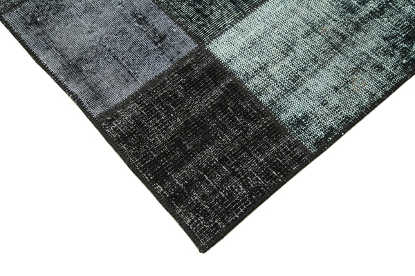 Kırk Yama Siyah Patchwork Pamuk Yün El Dokuma Halısı 167x240 Agacan