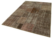 Kırk Yama Kahverengi Patchwork Pamuk Yün El Dokuma Halısı 170x241 Agacan