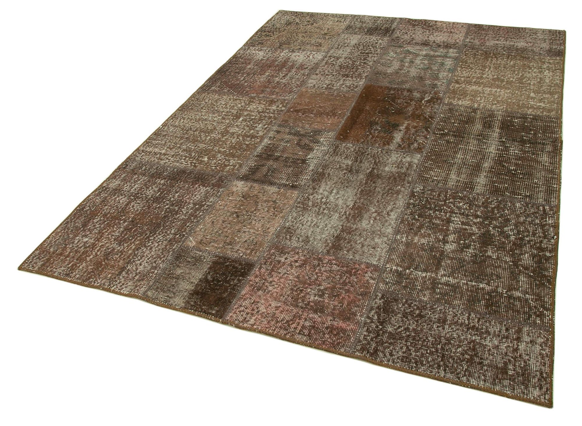 Kırk Yama Kahverengi Patchwork Pamuk Yün El Dokuma Halısı 170x241 Agacan