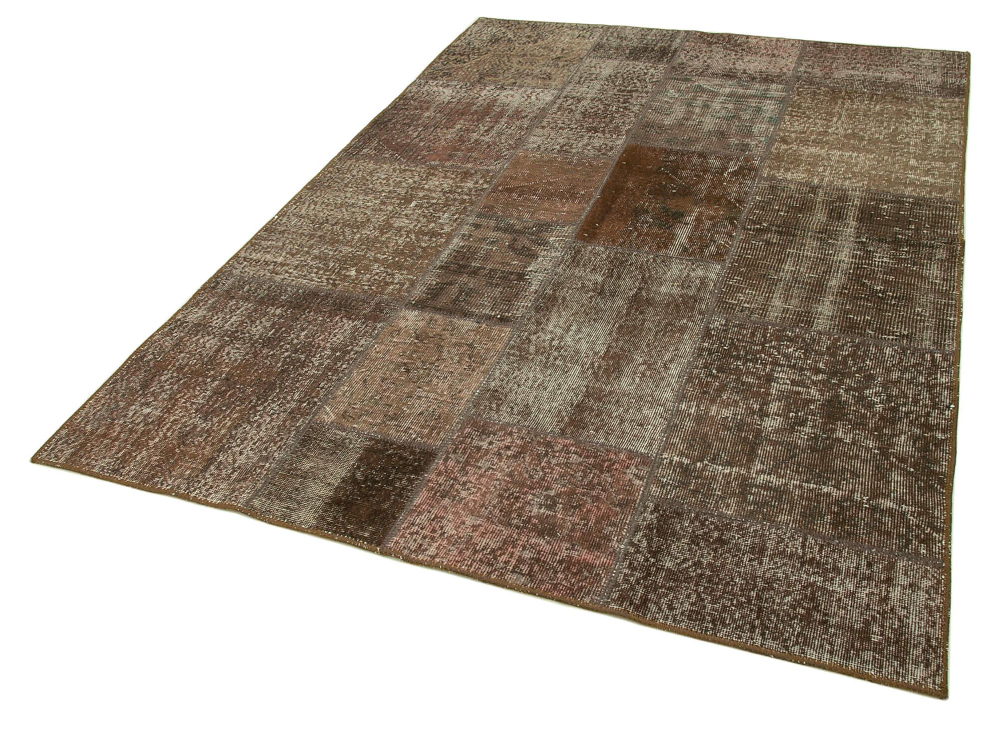 Kırk Yama Kahverengi Patchwork Pamuk Yün El Dokuma Halısı 170x241 Agacan