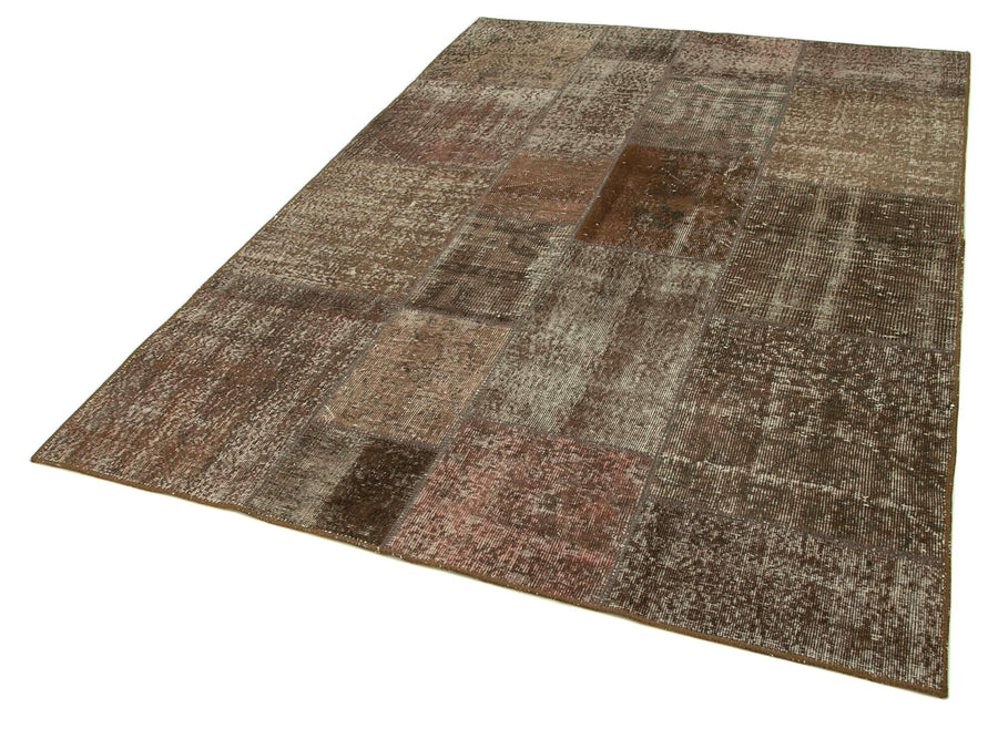 Kırk Yama Kahverengi Patchwork Pamuk Yün El Dokuma Halısı 170x241 Agacan