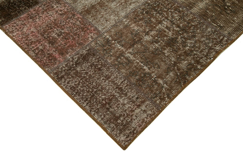 Kırk Yama Kahverengi Patchwork Pamuk Yün El Dokuma Halısı 170x241 Agacan