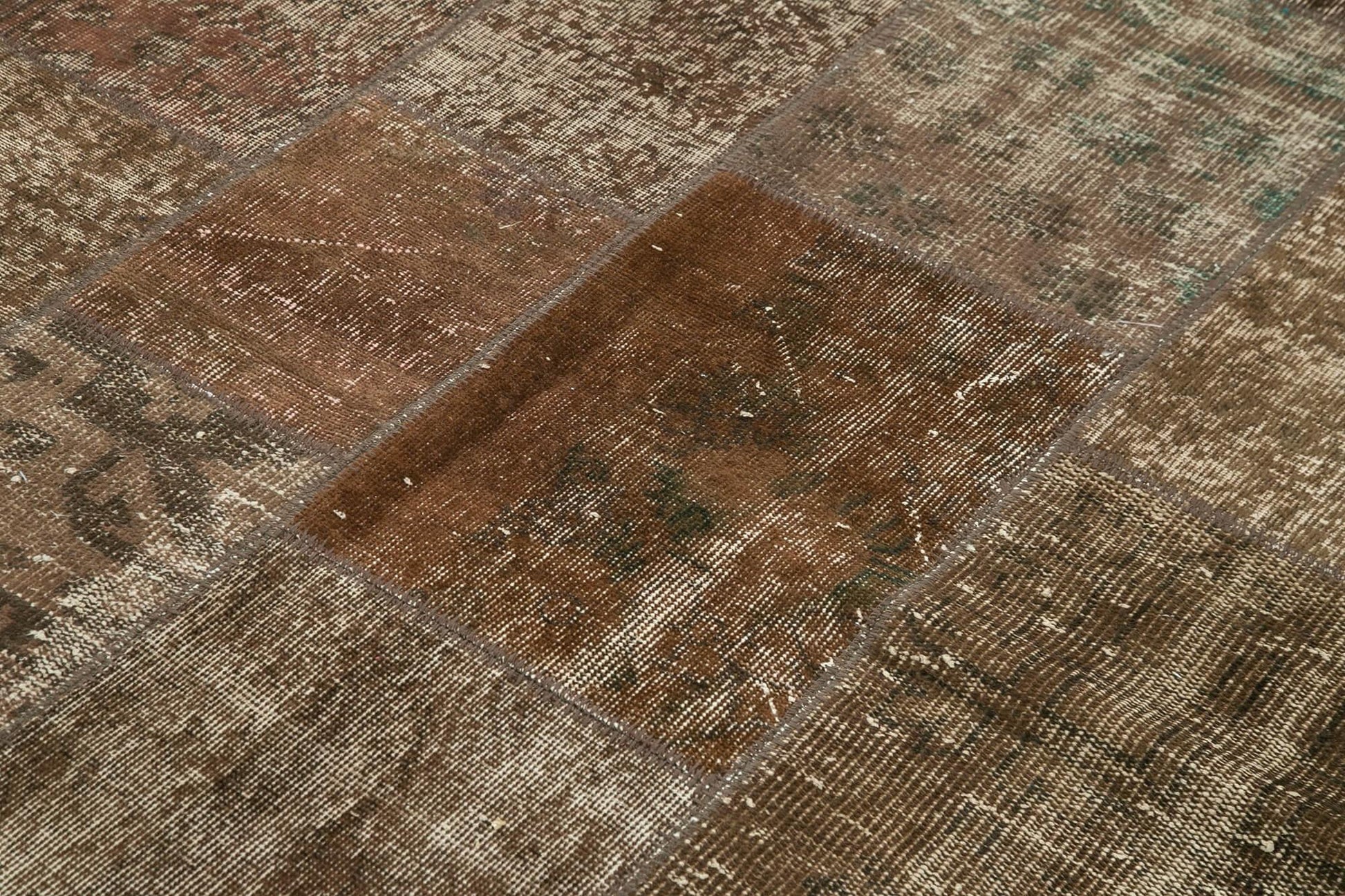Kırk Yama Kahverengi Patchwork Pamuk Yün El Dokuma Halısı 170x241 Agacan