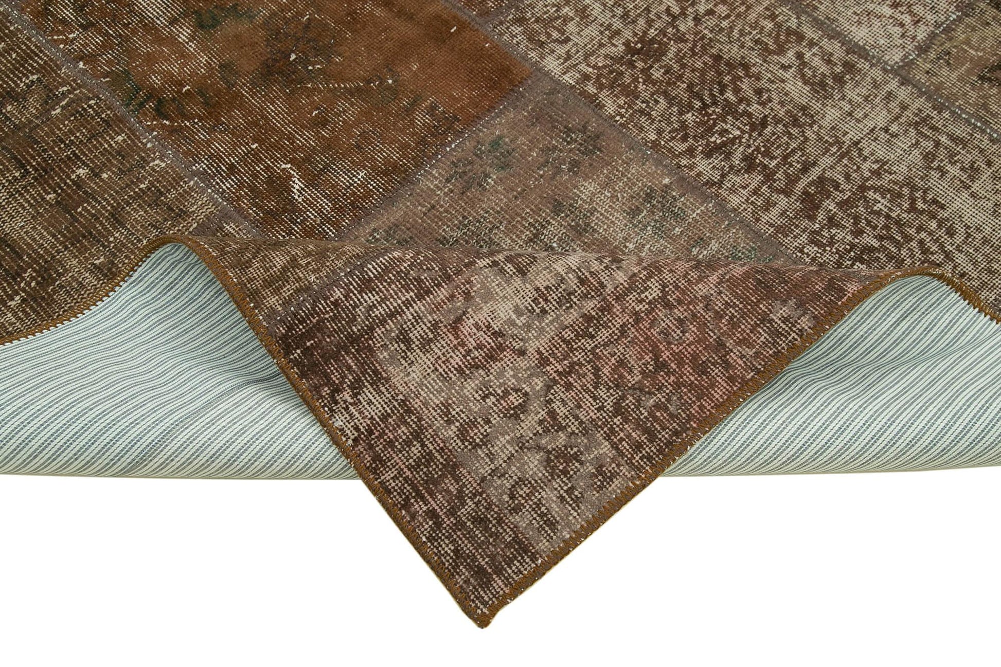 Kırk Yama Kahverengi Patchwork Pamuk Yün El Dokuma Halısı 170x241 Agacan