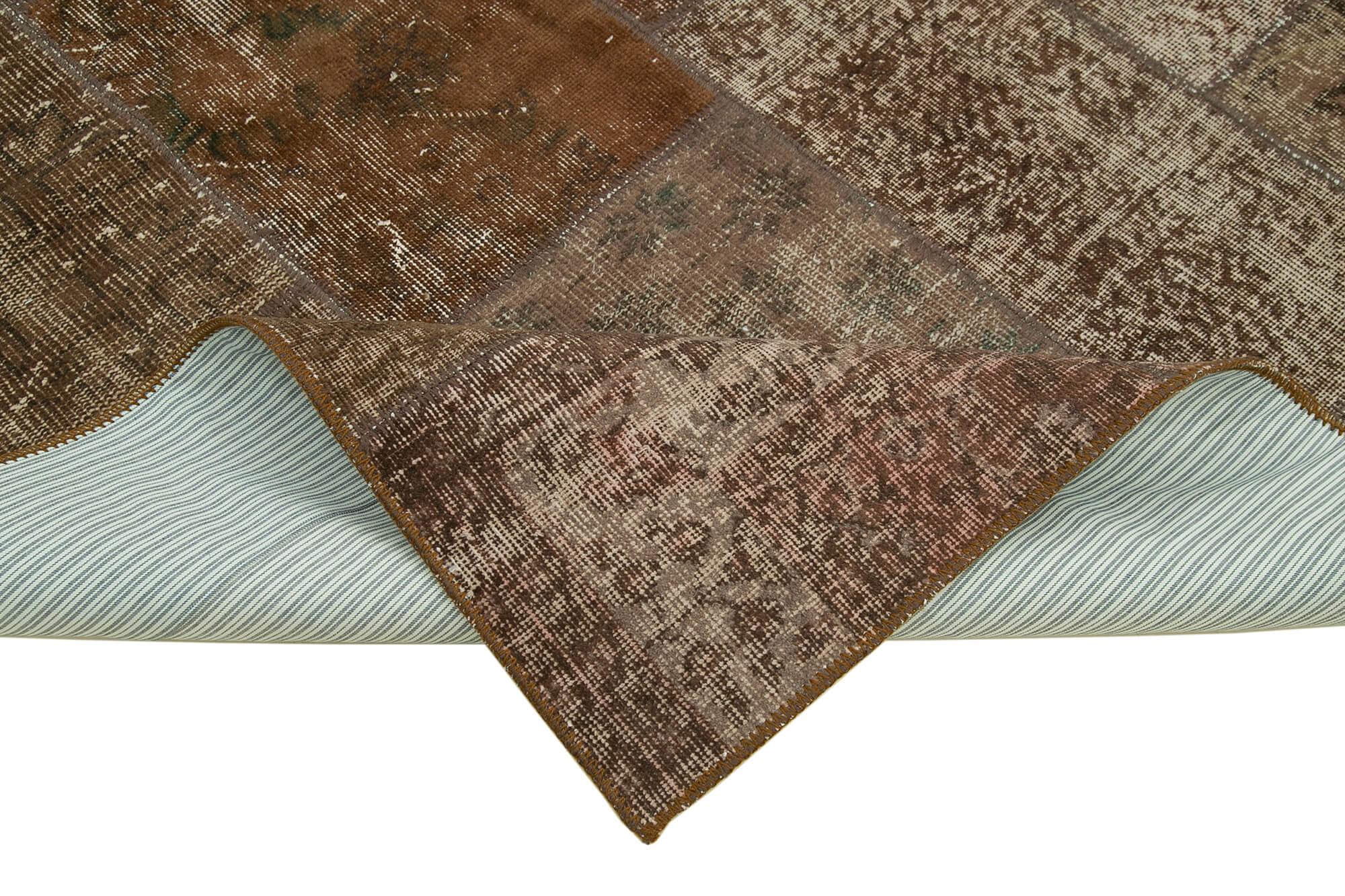Kırk Yama Kahverengi Patchwork Pamuk Yün El Dokuma Halısı 170x241 Agacan